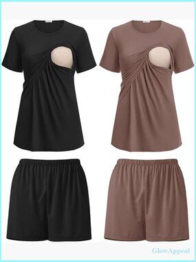 Maternity Nursing Pajama Set 2 Pack Medium Double Layer Breastfeeding